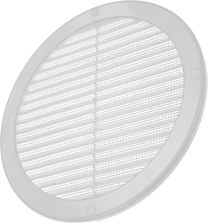 Vent Systems 8" Inch (Opening Dimensions) - Pack of 5 - White Soffit Vent Cover - Plastic Round Air Vent Grille - Built-in Mesh Screen - HVAC Register Louver for Bathroom, Home, Kitchen