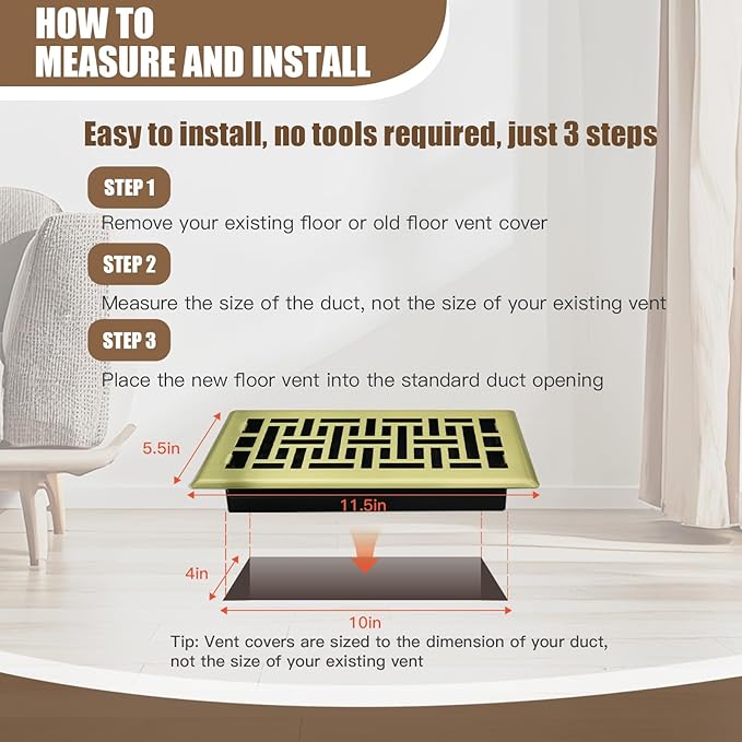 Air Floor Vent Adjustable Register 4x12 Inch Floor Register Vents for Home Floor Register Vents Brushed Gold Color