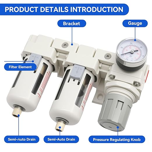 3/8"-Air-Dryer-for-Compressor - Double Air Filters Drying-System, Semi-Auto Drain Pressure Regulator Combo