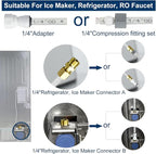 Refrigerator Water Line Kit Connection and 1/4 Compression Ice Maker Installation Kit,1/4" OD Tubing with Quick Connect for Fridge IceMaker RO Systems Water Filter Faucet,+Feed Water Adapetr 32.8ft