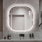 JSLJDM 500X500 mm Illuminated Backlit LED Bathroom Mirror, Wall Mounted Multifunction Bathroom Vanity Mirror with Lights and Demister Pad, Energy-Saving Illuminated Smart Mirror 60cm tricolorlight