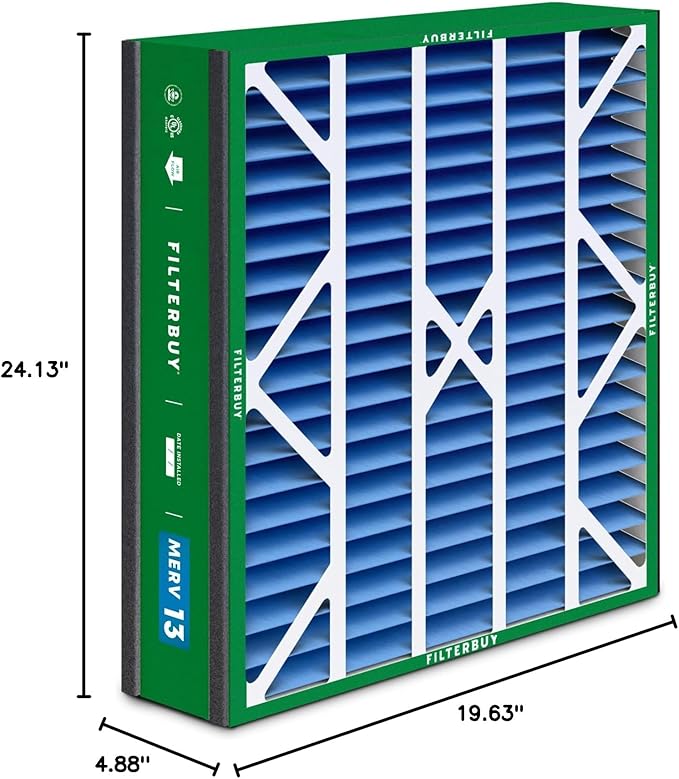 Filterbuy 20x25x5 Air Filter MERV 13 Optimal Smoke & Allergy Defense (3-Pack), Pleated HVAC AC Furnace Filters for Trion Air Bear, Generalaire, Skuttle, and More (Actual Size: 19.63 x 24.13 x 4.88)