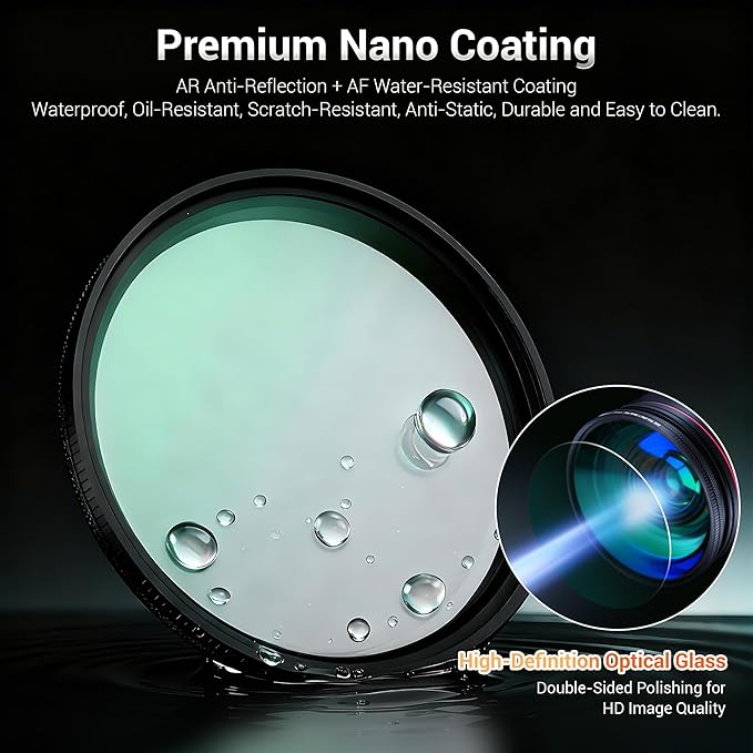 55mm Black Diffusion 1/4 & Reflectivity CPL 2 in-1 Filter with Lens Cap, Dreamy Softens Highlights with Effective Polarization, Mist Cinematic Polarizer Effect Filter with ND2 Reduction