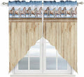 Western Horse Swag Valances for Windows, Farmhouse Wooden Grain Vintage Cowboy Barn Door Rod Pocket Kitchen Curtains Valance, Kitchen Window Curtains Swag for Cafe Living Room, 2 Panels, 36x45 inch