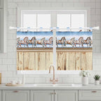 Western Horse Kitchen Curtains 36 Inch Length, Small Window Curtains Tab Top, Farmhouse Wooden Grain Vintage Cowboy Barn Door Light Filtering Short Window Treatments Tier Drapes 27.5"x36" 2 Panel