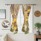 Farmhouse Sunflowers Bathroom Curtains 63 Inch Length, Window Curtains Tab Top, Rustic Floral Buttterfly Wood Board Brown Light Filtering Window Treatments Drapes 52"x63" 2 Panel