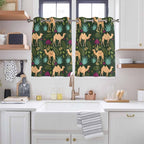 2 Panel Kitchen Cafe Curtains, Retro Desert Camel Sunlight Filtering Nature Air Through, Home Decor Window Covering Tier Curtains for Bedroom Living Room Tropical Animal Aloe Vera Leaves Dark Green