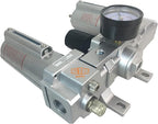 1/2" NPT HEAVY DUTY Compressed Air In Line Filter Regulator Lubricator Oiler Combo, Metal Bowl, 5 Micron Element, Adjustable From 7 to 215 PSI (MANUAL DRAIN)