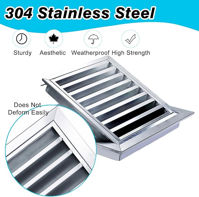 Square Stainless Steel Vent Grille with Removable Filter Mesh, Weatherproof Louver Air Return Vent Cover for Home/Shed/Garage/Roof(18x18in/46x46cm)