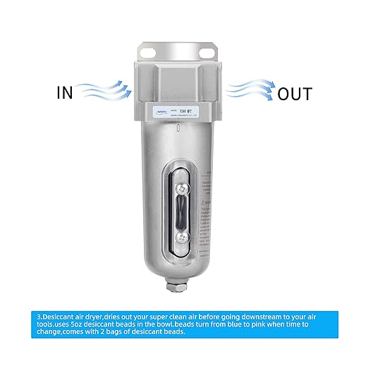 NANPU Industrial Grade Heavy Duty Compressed Air Desiccant Dryer, in Line Filter, Moisture Trap, Water Separator, Suitable for Paint Spray & Plasma Cutter (3/4" NPT)
