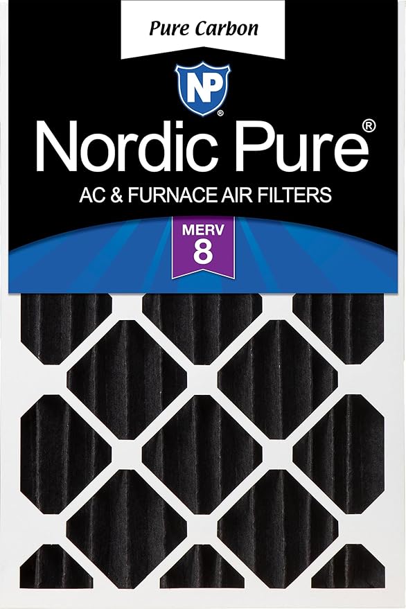 Nordic Pure 16x24x4 (Actual Size: 15 3/8 x 23 3/8 x 3 5/8) Pure Carbon Pleated Odor Reduction Merv 8 Furnace Filter 1 Pack