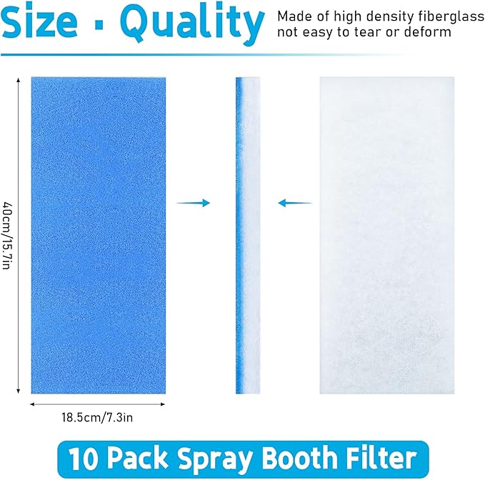 10 Pack Airbrush Spray Booth Filter Replacement Air Filter Airbrush Paint Booth Exhaust Filters Accessories Fits for Master, Paasche, Sky Enterprise, Airhobby(16" x 7" x 0.5")