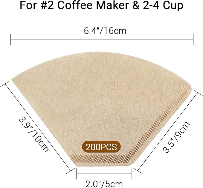 Segarty Coffee Filters Cone, 200 Count #2 Natural Brown Unbleached Paper, Disposable Pour Over Coffee Filter, 02 Size Coffee Filter for Single Serve Brewing Dripping