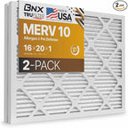 BNX TruFilter 16x20x1 MERV 10 (2-Pack) AC Furnace Air Filter - MADE IN USA - Pleated Air Conditioner HVAC AC Furnace Filters - Removes Odor, Mold, Bacteria, Smoke