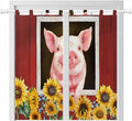 Pigs Sunflowers Bedroom Curtains 72 Inch Length, Window Curtains Tab Top, Farmhouse Red Barn Flowers Animals Light Filtering Window Treatments Drapes 52"x72" 2 Panel
