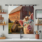 Farm Pig Bedroom Curtains 72 Inch Length, Window Curtains Tab Top, Farmhouse Barn Funny Animals Butterfly Light Filtering Window Treatments Drapes 52"x72" 2 Panel