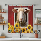 Sheep Sunflower Bedroom Curtains 72 Inch Length, Window Curtains Tab Top, Country Red Farm Barn Spring Flowers Light Filtering Window Treatments Drapes 52"x72" 2 Panel