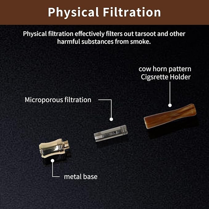 Cigarette Filters Brown Cow Horn Pattern Reusable Clean Tar Tobacco Filter with Multi-Filtering for Standard Size Cigarettes Ø8mm,Slim Cigarettes Ø5mm