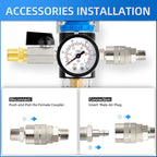 MEANLIN Air Compressor Moisture Filter, AFR2000 Air Line Filter, 1/4" NPT Inlet with 150 PSI Gauge and Valve Shut Off Switch for Air Tools and and Spray Paint Gun