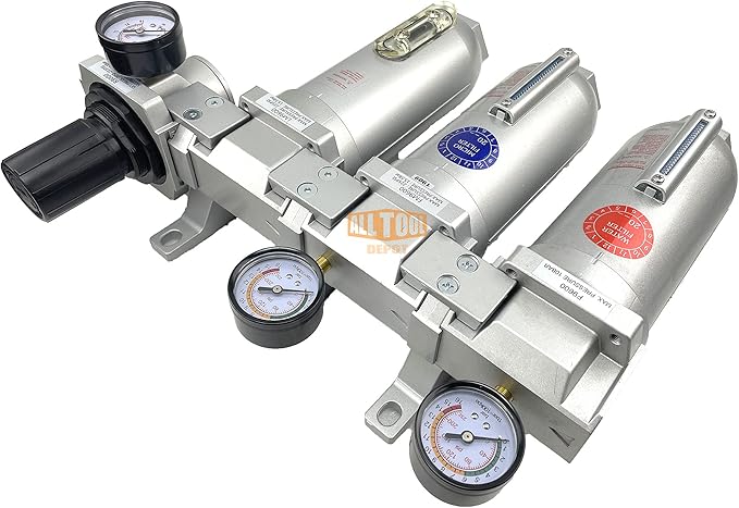 1" NPT SUPER DUTY Industrial Grade 4 Stages Filter Coalescing Desiccant Dryer Regulator System For Compressed Air Lines, Metal Bowls, Great For Paint Spray And Plasma Cutter (AUTO DRAIN)