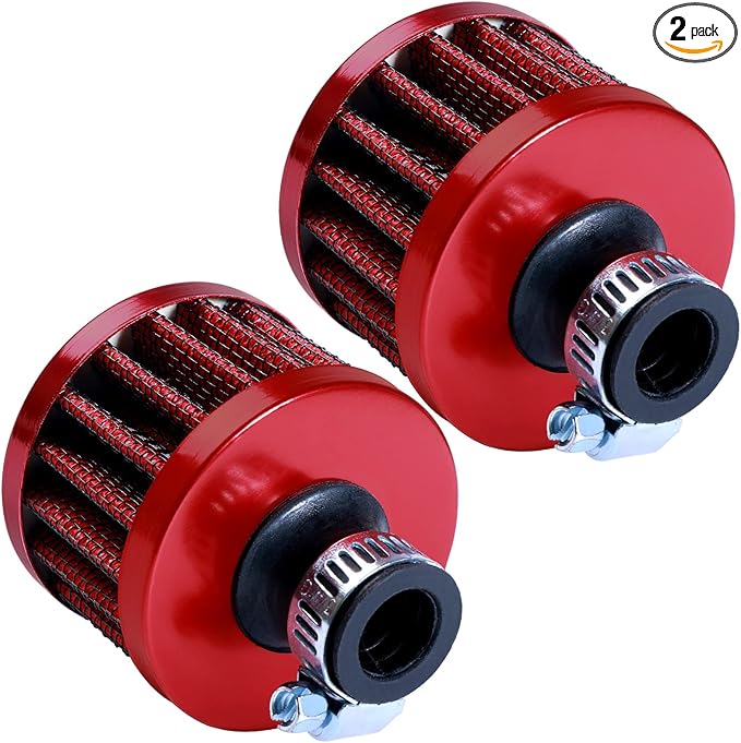 12mm Cold Air Intake Filter for Motorcycle Turbo Vent Breather Air Intake Red- 2Pcs