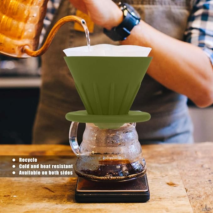 Reusable Silicon Resin Coffee Filter Strainer Dripper Portable Coffee Machine Accessory for Home Outdoor Camping Office Travel Lightweight Durable Easy Clean (Green)