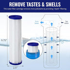 CFS – 4 Pack Pleated Polyester Water Filter Cartridges Compatible with W34-PR, WC34-PR, WVC34, Pentek R30 Models – Remove Bad Taste & Odor – Replacement Filter Cartridge – 5 Micron – 9-3/4" x 2-5/8"