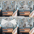 Blue Grey Wooden Magnetic Double Layer Car Window Shades,Side Window Curtains for Blackout/Breathable Mesh View,Farmhouse Barn Sunflowers Retro Privacy Sun Shades for Heat/UV Protection 26x20in 2pcs