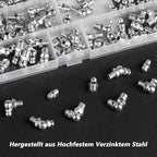 115 Pcs Metric Grease Fittings Kit - Hydraulic Zerk Assortment With 45, 90, 180 Degree Gun Fittings - M6, M8, M10 Straight and Angled Zerks for Mechanical Lubrication