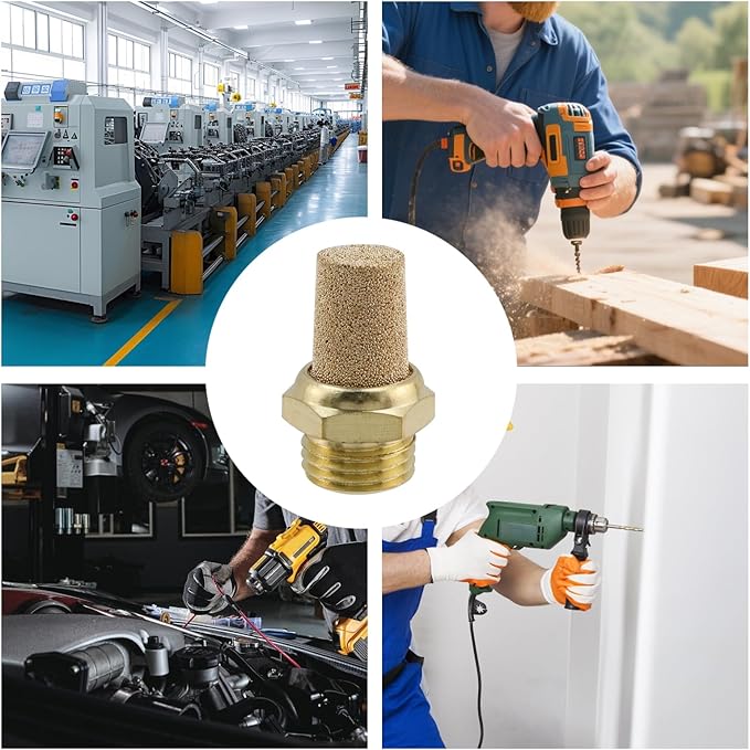 Wealrit 10 PCS Pneumatic Exhaust Mufflers, 1/4" Male Thread Hex Copper Air Muffler Silencer, 1.02" Length Industrial Muffler Filter Air Line Fitting for Compressed Air Systems, Valves, Cylinders