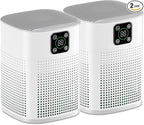 2 Pack Air Purifiers for Home Bedroom up to 2190ft², Honeyuan H13 HEPA Air purifier with 360°Air Intake, 3 Fan Speeds, White