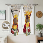 Red Yellow Sunflowers Living Room Curtains 84 Inch Length, Window Curtains Tab Top, Retro Rustic Barn Doors Butterfly Brown Light Filtering Window Treatments Drapes 42"x84" 2 Panel