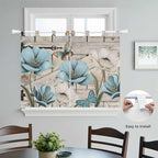 Teal Blue Tulips Bedroom Curtains 63 Inch Length, Window Curtains Tab Top, Spring Floral Barn Doors Vintage Wood Beige Light Filtering Window Treatments Drapes 42"x63" 2 Panel