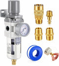 Tuanse Manual Drain 1/2" NPT Compressed Air Filter Regulator, Piggyback Combo, Fiber Element, Poly Bowl, Metal Bracket & Fittings, 0-150 Psi Gauge for Garage Use