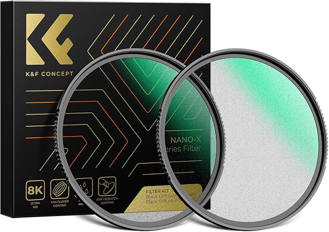 K&F CONCEPT 62mm Black Diffusion 1/4 & 1/8 Lens Filter Kit (2 Pcs), Mist Cinematic Effect Filter for Vlog/Video/Portrait Image with 28 Multi-Layer Coated