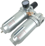 1" NPT SUPER DUTY Compressed Air In Line Filter Regulator Lubricator Oiler Combo Piggyback, Metal Bowl, 5 Micron Element, Adjustable From 7 to 215 PSI (MANUAL DRAIN)