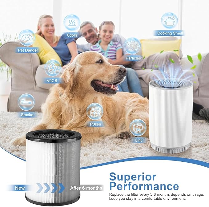 AIUZLK KJ80 replacement filter compatible with AIUZLK KJ80 and Druiap KJ80 air purifiers,360° filtration,3-in-1 filter with H13 True HEPA,2 pack