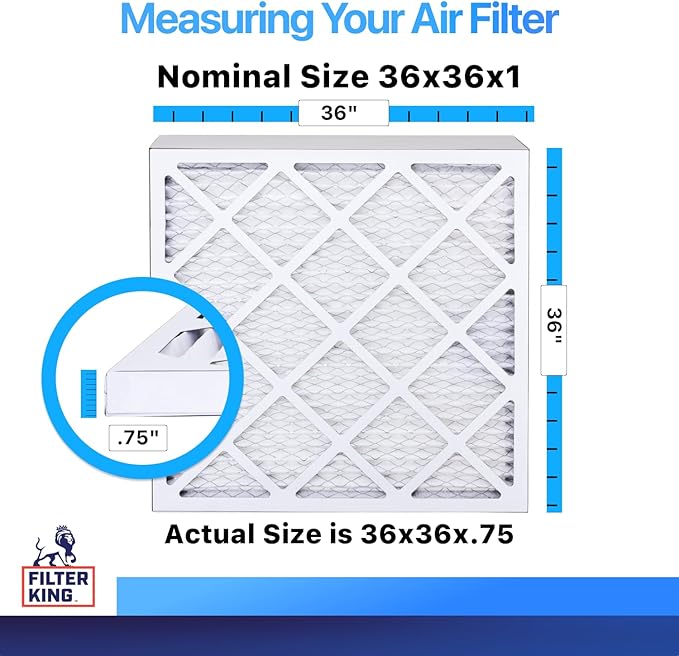 Filter King 36x36x1 Air Filter | 4-PACK | MERV 8 HVAC Pleated A/C Furnace Filters | MADE IN USA | Actual Size: 36 x 36 x .75"