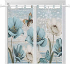 Spring Floral Bedroom Curtains 72 Inch Length, Window Curtains Tab Top, Vintage Tulips Flower Butterfly Retro Wood Blue Light Filtering Window Treatments Drapes 52"x72" 2 Panel