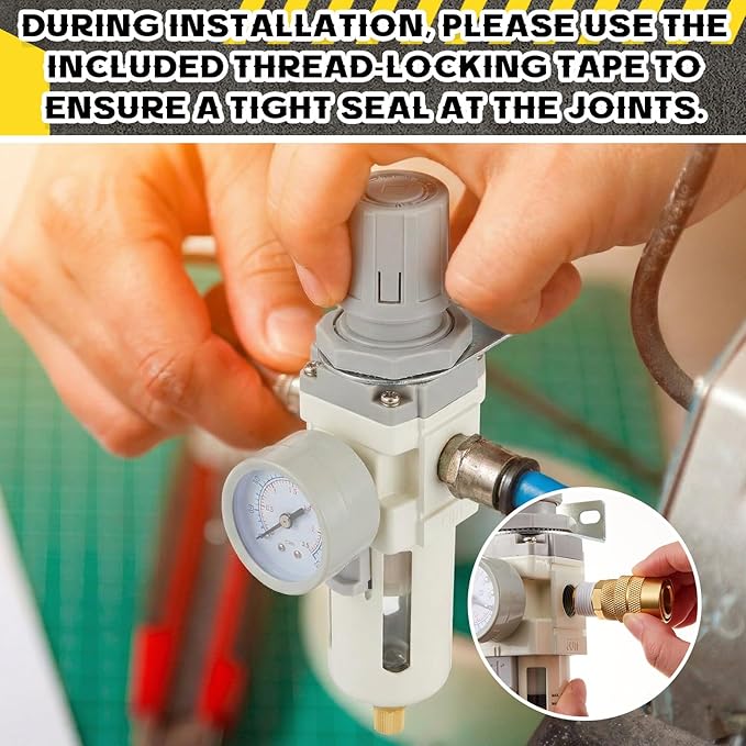 Tuanse Manual Drain 3/8" NPT Compressed Air Filter Regulator Piggyback Combo, Fiber Element, High Flow, 0-150 Psi Gauge, Poly Bowl, Metal Bracket, Install Kit Included
