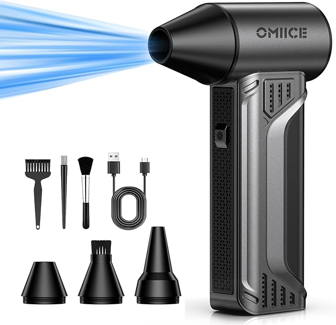 Compressed Air Duster 180000RPM, Electric Air Duster with 3 Gears Adjustable, Powerful Cordless Dust Cleaner with Rechargeable 10000mAh Battery for Keyboard/PC/Car/Outdoor/Air Bed with Brush