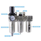 1/2 Inch NPT Industrial Grade Three Stage Air Drying System, Particulate Filter, Coalescing Filter, Desiccant Dryer and Air Regulator, 0-240 PSI, Auto Drain