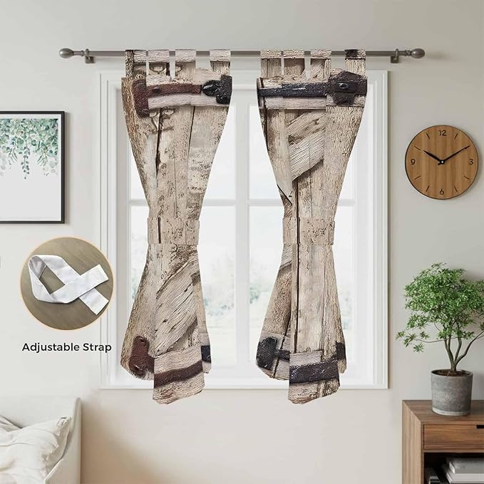 Farmhouse Wood Grain Living Room Curtains 84 Inch Length, Window Curtains Tab Top, Vintage Country Barn Gate Brown Light Filtering Window Treatments Drapes 42"x84" 2 Panel