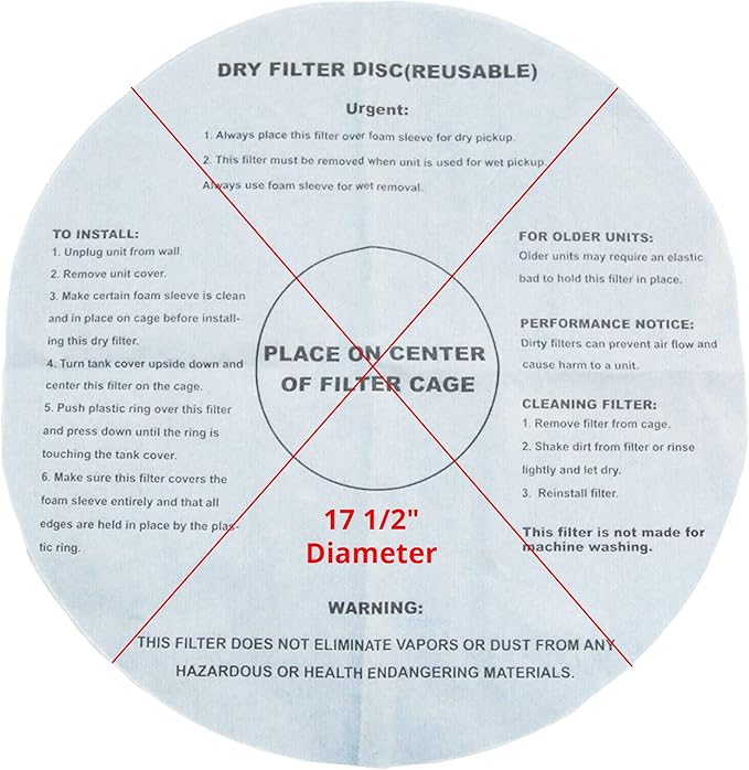 Reusable Dry Disc Filter for Small Shop Vac Kit includes 6 Dry Filters, 2 Foam Sleeves, and 2 Mounting Rings - Compatible with Shop Vac, Ridgid, Craftsman and Other Similar Wet Dry Vacs