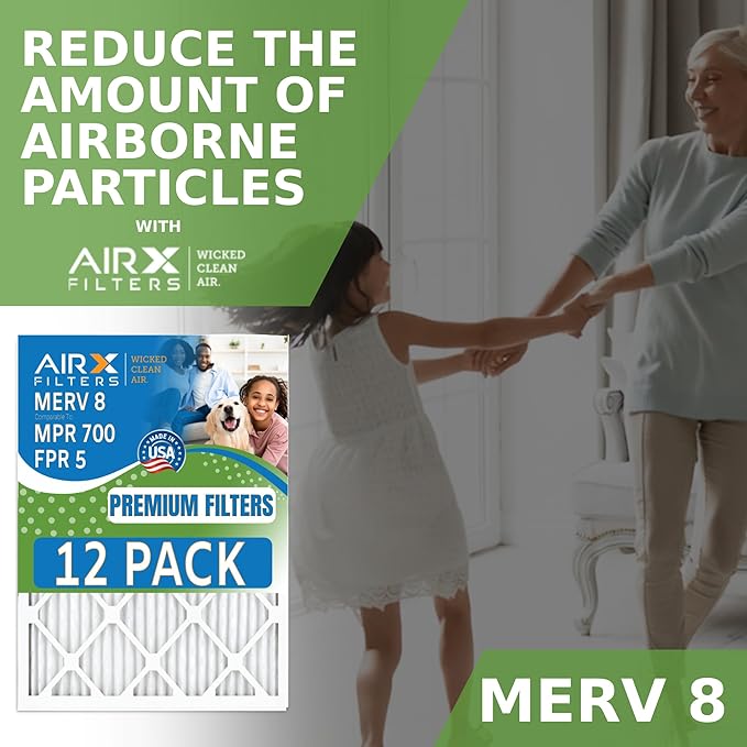 10x10x1 Air Filter MERV 8 Rating, 12 Pack of Furnace Filters Comparable to MPR 700 & FPR 5 - Made in USA by AIRX FILTERS WICKED CLEAN AIR.