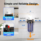 PUREPLUS Whole House Water Filter Housing, 10"x4.5" Universal Housing, Pre-Filtration System, with Pressure Gauge, 1" NPT