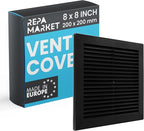 Repa Market 8 x 8 Inch (Outer) Black Square Air Vent Cover - Plastic Fresh Air Intake Vent - AC Cover with Nylon Mesh Screen, Wall, Ceiling HVAC Return Air Register, Modern Soffit Vents