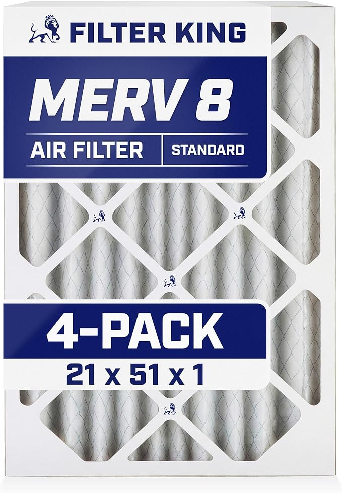 Filter King 21x51x1 Air Filter | 4-PACK | MERV 8 HVAC Pleated A/C Furnace Filters | MADE IN USA | Actual Size: 21 x 51 x .75"