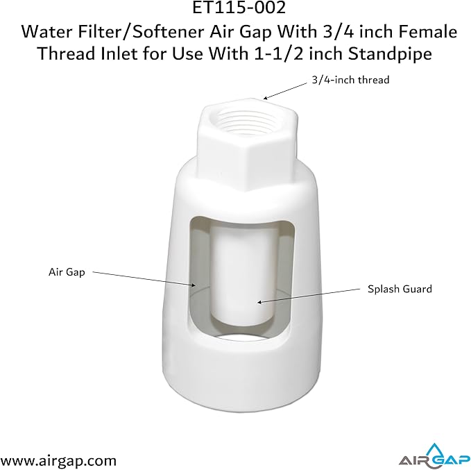 Water Filter/Softener Air Gap With 3/4-inch Female Threaded Inlet for Use With 1-1/2-inch or 2 inches (with coupler) Standpipe (ET115-002, G-175, DLA-G15)
