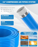 Compressed Air Line Kit, 3/4 Inch ID x 100FT HDPE-Aluminum Compressed Air Piping System, Garage Air Compressor Line Kit Accessories for Shop | 200 PSI | 85PCS